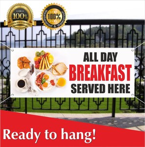 ALL DAY BREAKFAST SERVED HERE Banner Vinyl / Mesh Banner Sign Flag Food