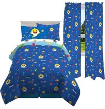 Baby Shark "Big Time Shark" Kids Bed Set with 84" Curtains-AB08539G97D3