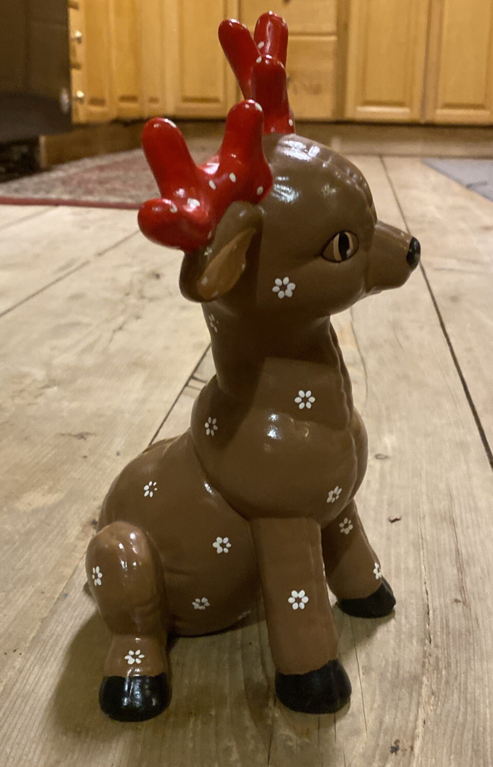 VTG Xmas 2 Deer Kimble Mold Quilted Ceramic Hand painted 10”-4” White &Brown