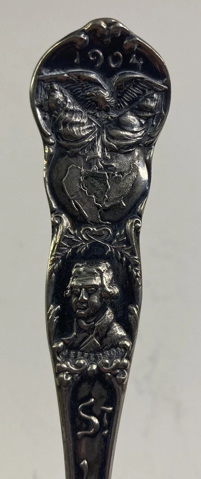 "Cuchara de 6"" de recuerdo de plata esterlina de San Luis del Palacio de Horticultura de 1904 vintage" Foto 3 de 4