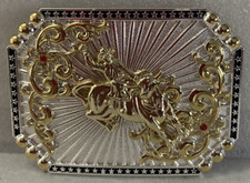 Western BULL Riding Gold  Silver Engraved Cowboy Belt Buckle HEBILLA VAQUERA NW