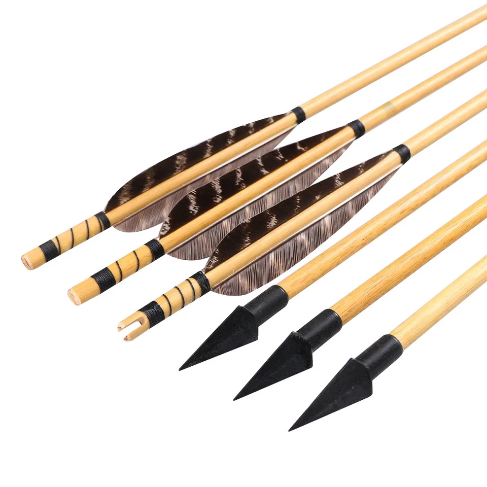 6x 31" Archery Wooden Arrows Handmade Turkey Fletching Feather Arrowhead Hunting - Image 3 of 4