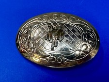 Horse Saddle Cowgirls Engraved Border Two Tone Oval Western Cowboy Belt Buckle