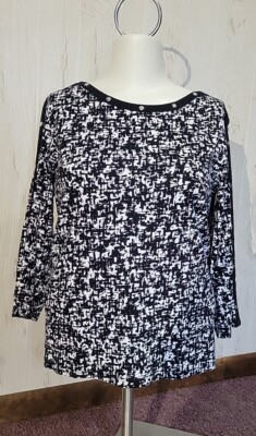 Rafaella Women's 2X black & White 3/4 sleeve cotton shirt
