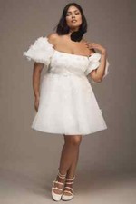 BHLDN EVENING FORMAL DRESS 14 WHITE MINI PUFFY SLEEVES TULLE SKIRT NWT $498