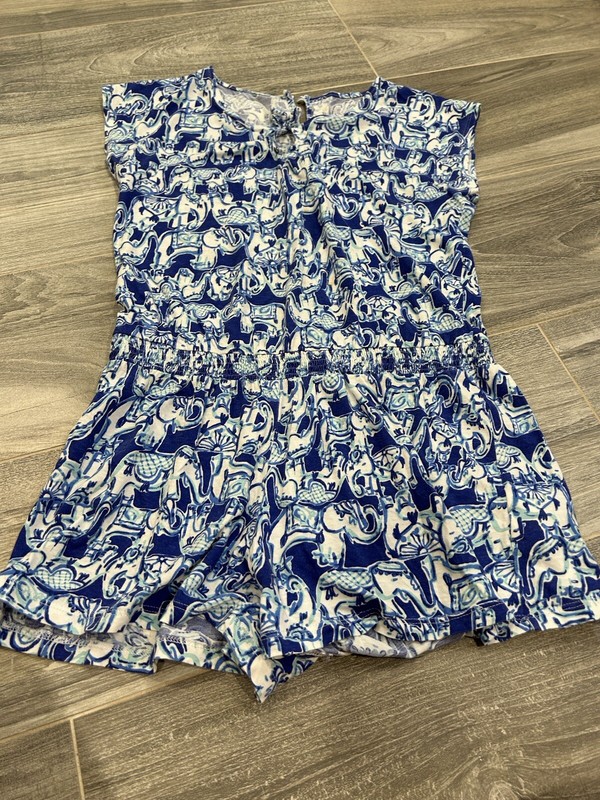 Girls blue & white elephant romper by Lilly Pulitzer size 12/14 read description
