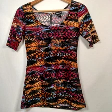 Vintage Y2K Wet Seal Shirt Medium Abstract Geometric Stretch Slim Baby T Zip