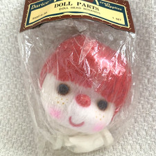 Vintage Darice Doll Head with Hands 4" Craft White Clown Face Red Yarn Hair NOS