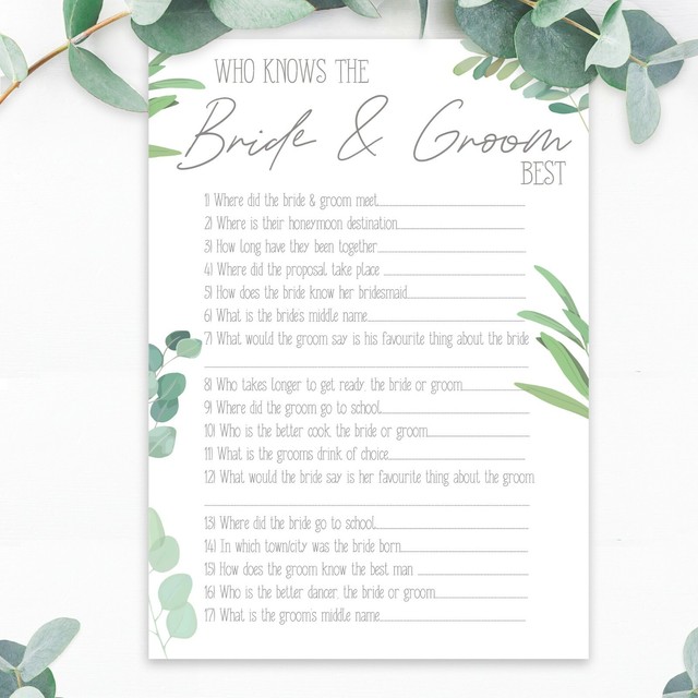 Who Knows The Bride & Groom Wedding Table Ice Breaker Hen Party Games