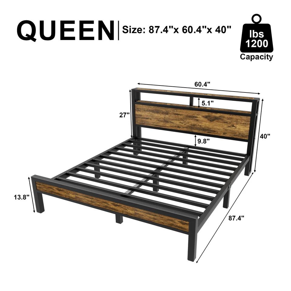 Cama Fama Completa/Queen/King con Cabecero de Almacenamiento de Madera y Estación de Carga Foto 3 de 4