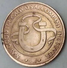 May Good Luck Always Accompany the Bearer American Eagle Flag Horseshoe Coin
