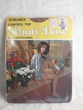 Vintage Panty Hose Stockings - Ultra-Sheer Control Top - Beige - Size: Tall