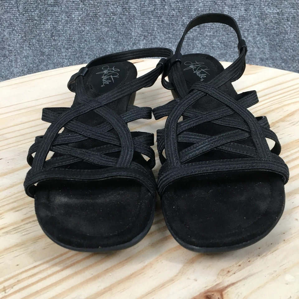 Sandalias LifeStride para mujer 8,5 M informales con tiras de tela negra cuña baja Foto 4 de 4