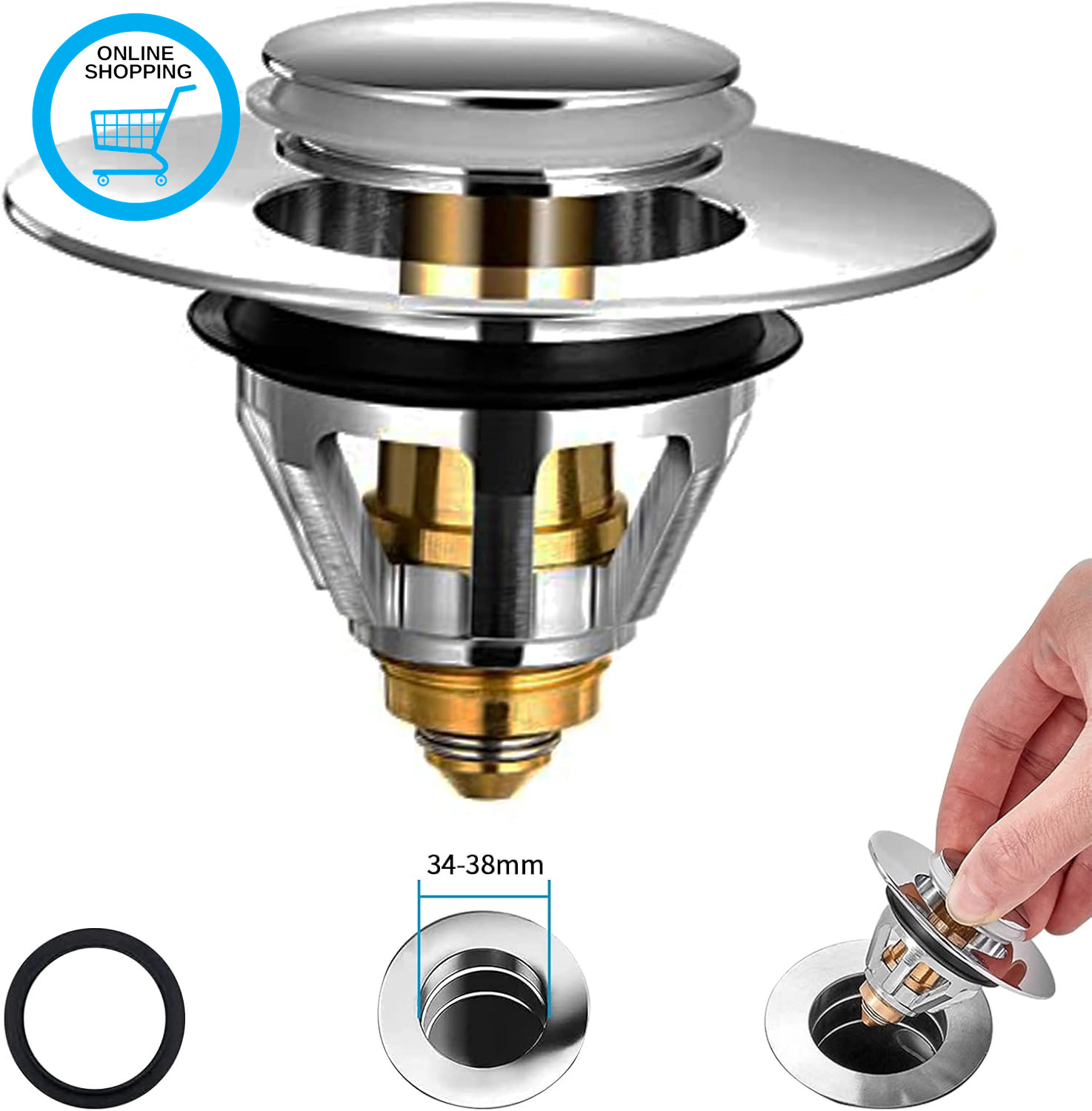 Bathroom Sink Plug Replacement, Brass Universal Pop up Drain Stopper with Bounce