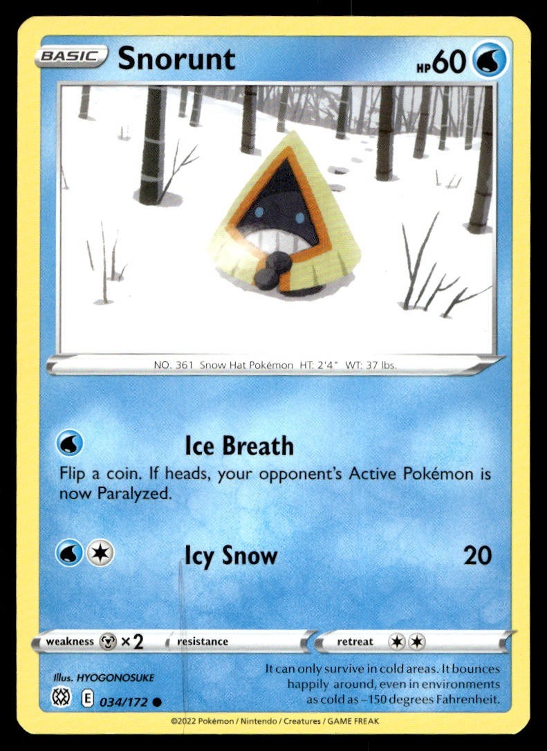 Snorunt 34/172 Pokemon Card Brilliant Stars Common 60 HP Near Mint WF