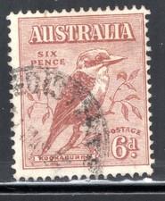 Australia Stamp Scott #139, 6p, Kookaburra, Light Brown, Used, SCV$1.25 (B)