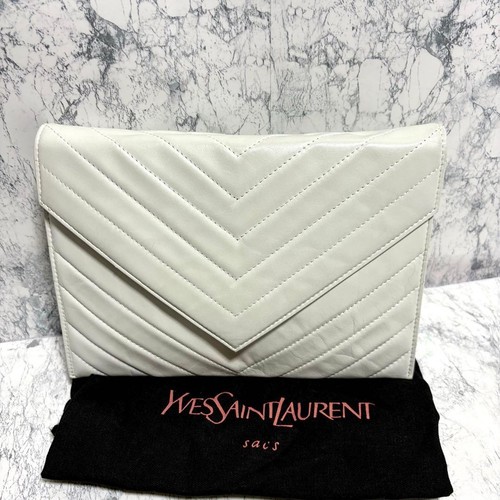Yves Saint Laurent Clutch Bag Leather White Used Japan