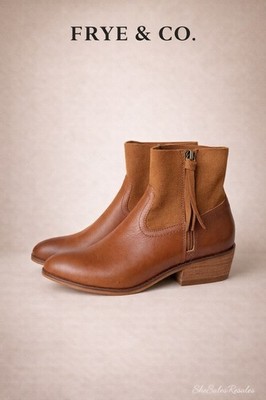 NWOB Frye & Co Rubie Cognac Leather Booties Womens Size 7M Western Ankle Boot