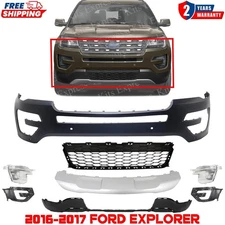 Front Bumper Cover Primed Plastic & Fog Lights Kit For 2016-2017 Ford Explorer