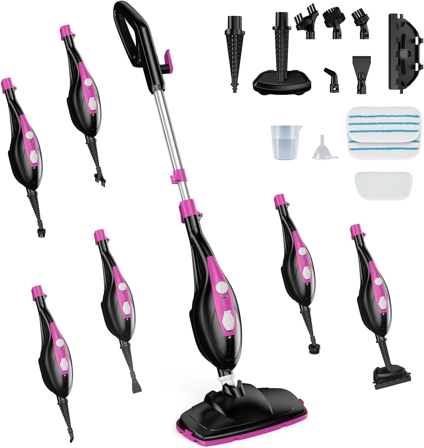 10-in-1 Steam Mop 1550W Detachable Handheld Steam Cleaner Pink