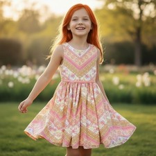 Emily West Girls Pink Floral Chevron Pattern Sleeveless Dress Size 10