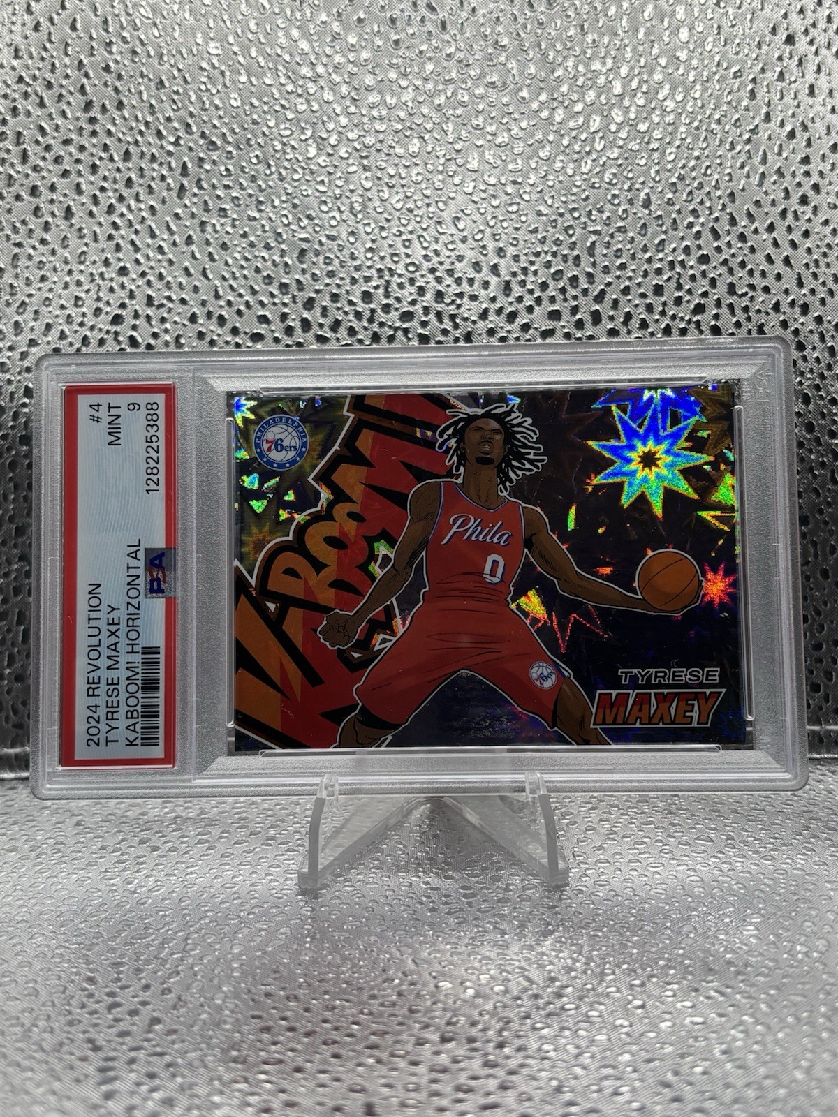 2024 Panini Revolution Tyrese Maxey #4 Horizontal Kaboom SSP 76er’s PSA 9 Mint