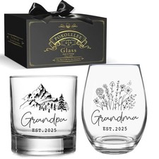 EST 2025 Promoted to Grandpa Grandma Wine  Whiskey Glass Gift Set 15oz