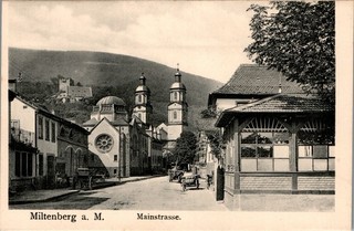 Postcard greeting from Miltenberg Lower Franconia synagogue street view around 1920 Bavaria
