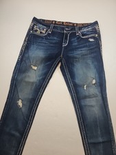 Rock Revival Women's Charon Skinny Size 34 36x31 Distress Stretch Dark