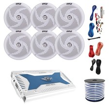 Pyle Marine 6-Channel Bluetooth Amp Kit, 6x 5.25" White Speakers, 50 Ft Wire