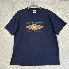 Vtg Lone Pine Koala Sanctuary T-Shirt XL Blue Embroidered Brisbane Australia 90s