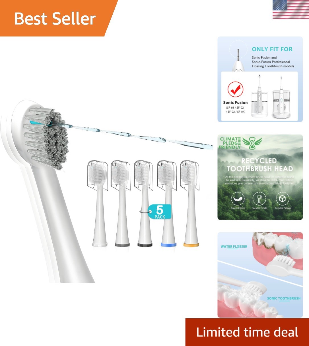 Effortless Cleaning Soft Bristle Replacement Heads for Waterpik Sonic Fusion 2.0