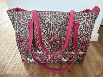 Roberto Cavalli Damen Handtasche Schultertasche Leopard Pink Schmetterlinge TOP