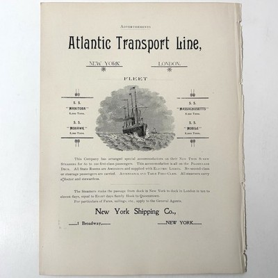 Antique Atlantic Transport Line 1896 Print Ad Art Old Ocean Steamer Ships SS NY
