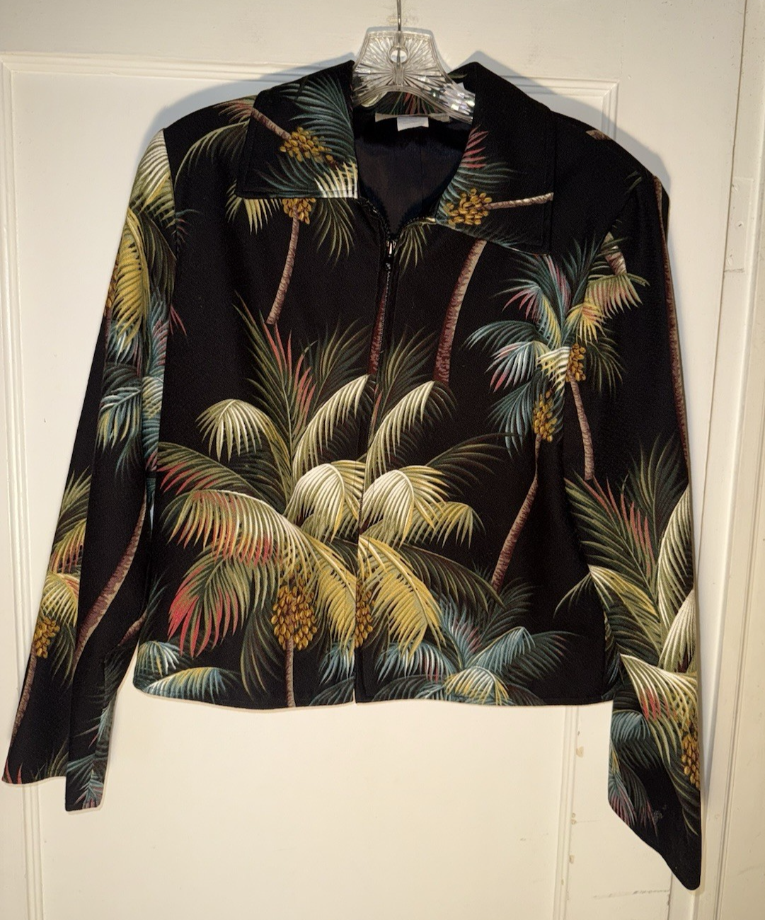 Giacca arazzo con zip pony dipinta palme tropicali taglia M