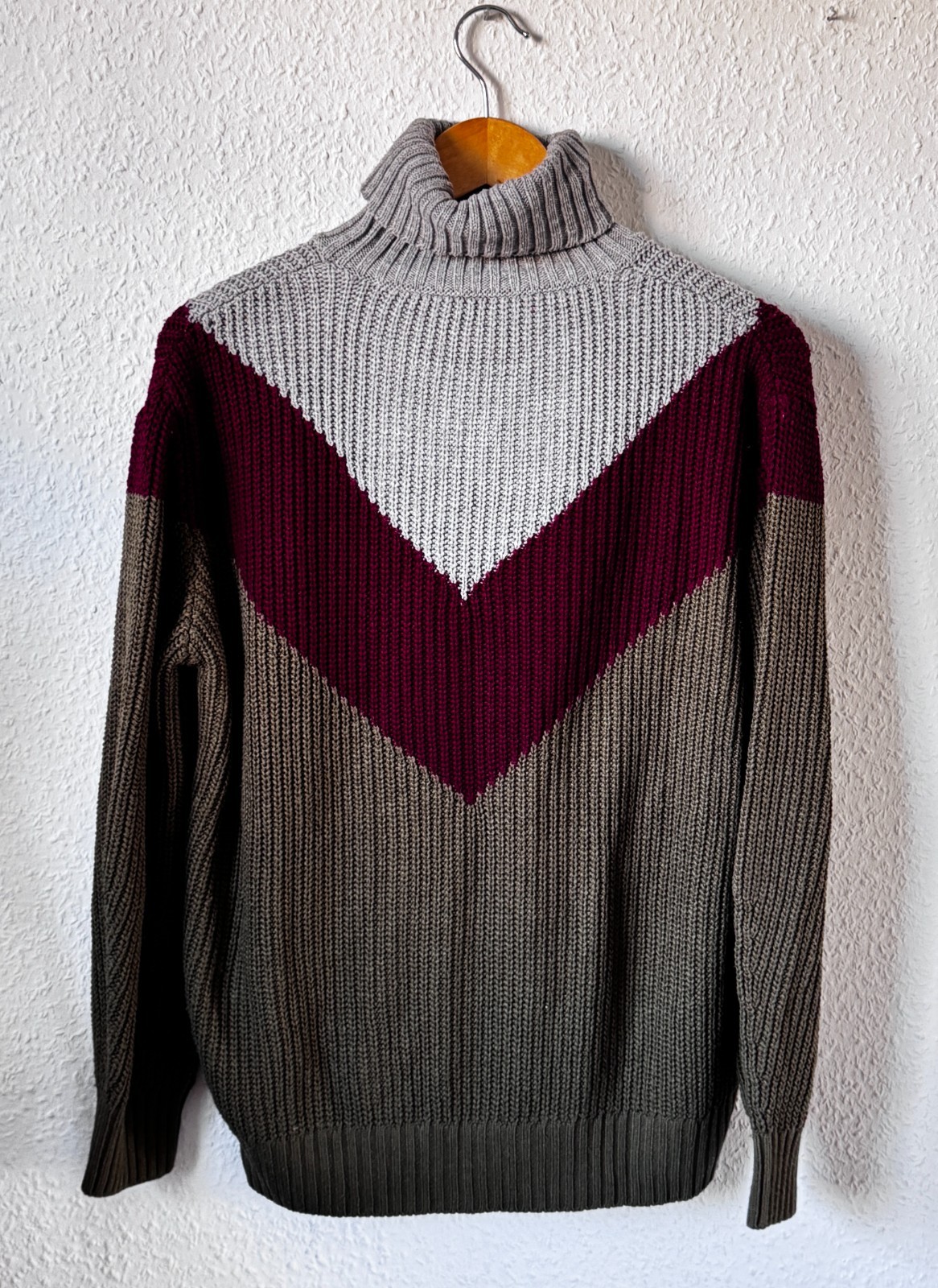 LTB Jeans Men's Turtleneck Knit Sweater - Colorblock Chevron Design (Size S) image 2