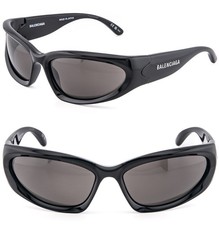BALENCIAGA BB0157S SWIFT 0157 Shiny Black Wrap Unisex Oval Mask Sunglasses 001