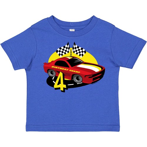 T-Shirt Inktastic Rennwagen 4. Geburtstag Kleinkind Jungen Speedway Pit Crew Bahn Kind - Bild 1 von 13