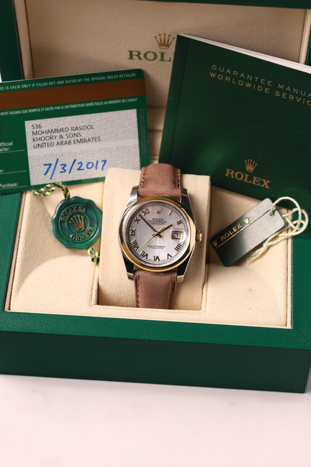 Rolex Datejust 116203 Mother Of Peral full set, with both handtags