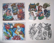 Tattoo Flash 11x14 Tony Ciavarro FOUR Sheets 2003 New School Color  Grey
