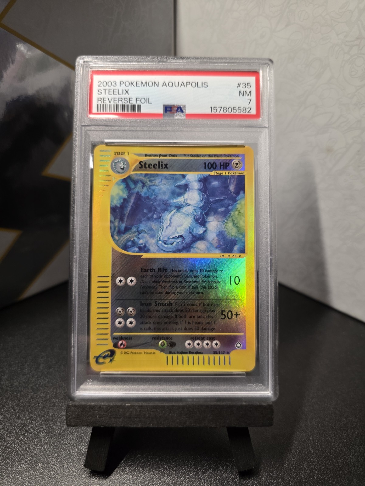 2003 POKEMON AQUAPOLIS #35 STEELIX-REVERSE FOIL PSA 7