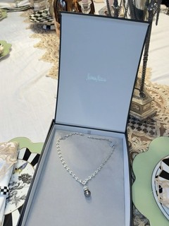 Estate Neiman Marcus 18k solid White Gold Tahitian Pearl Crown Pendant Necklace