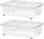 2 x 32L Under Bed Storage Boxes with Wheels & Lids Clear Stackable Clothes Shoe