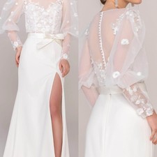 Wedding Dress Topper Jacket for Bride Lace Top Appliques Long Sleeves Plus Size