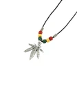 Pot Leaf Pendant on Wax Cord Necklace with Rasta Beads