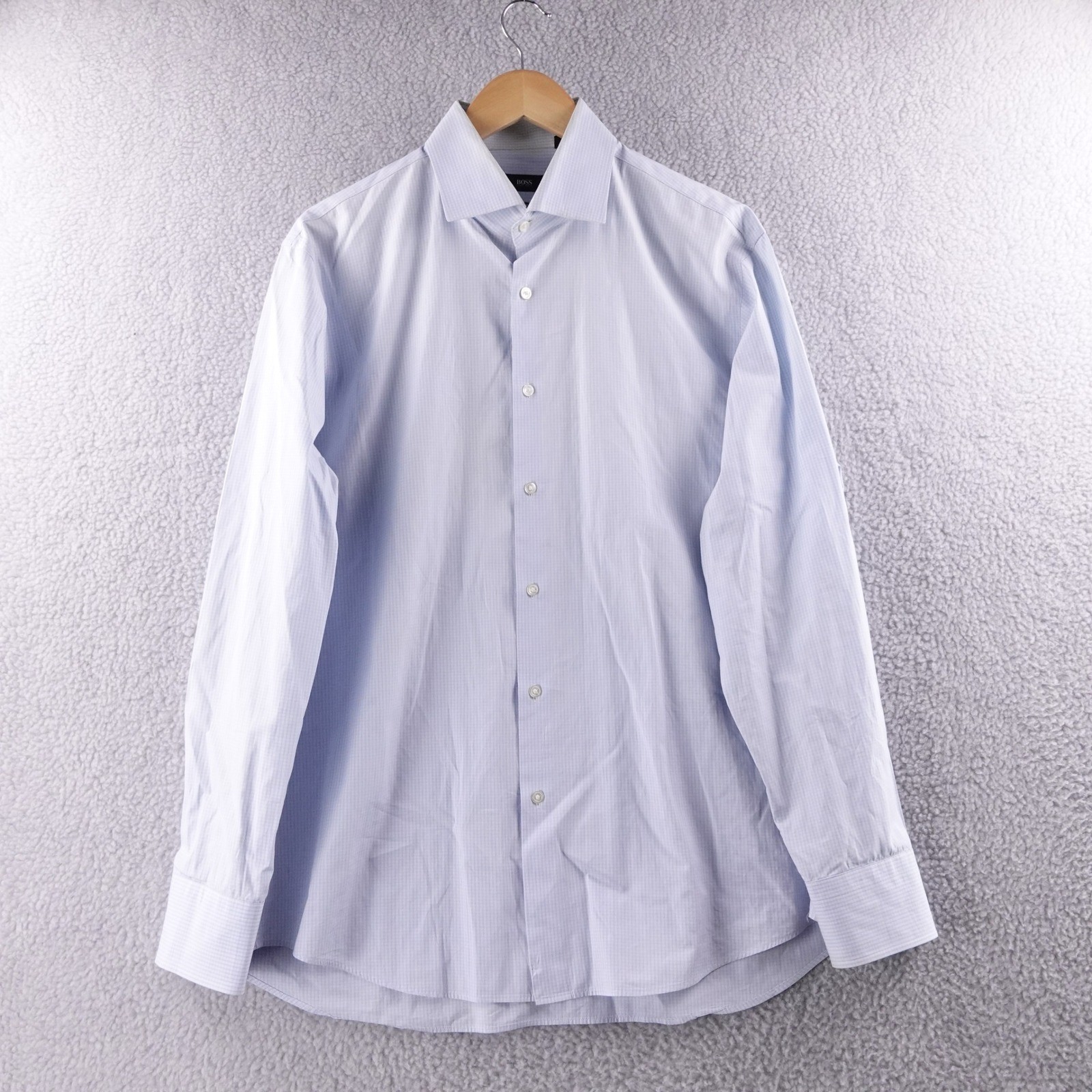 BOSS Hugo Boss Regular Fit Dress Shirt Men 17 34/35 Light Blue Gingham Formal thumbnail 2