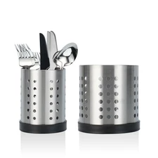 2Pcs Kitchen Utensils Holder with Base, Stainless Steel Spoon Holder, Silverw...
