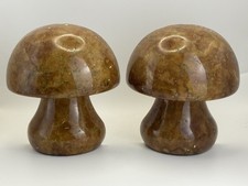 Vintage Onyx Marble Mushroom Bookends Pair Mid Century Stone Sculptural