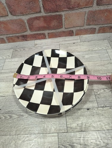 Set 4 Checkered 8.75” Black/Cream Melamine Salad Plates Shiny Finish Wavy Edge - Picture 8 of 8