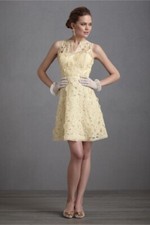 ANTHROPOLOGIE HITHERTO BRAND NEW YELLOW LACE DRESS W/PEARLS AND OPEN BACK SIZE:8